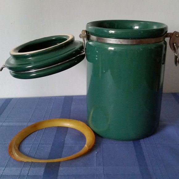 Kitchen Vintage Green Ceramic Canister With Wooden Spoon 8 Poshmark